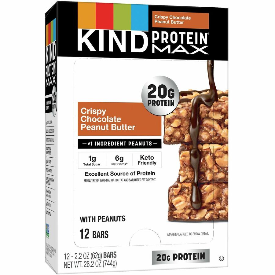 KIND Protein MAX Snack Bars, Chocolate Peanut Butter, High-Fiber, Gluten-Free, Individually Wrapped, 12 Bars per Box