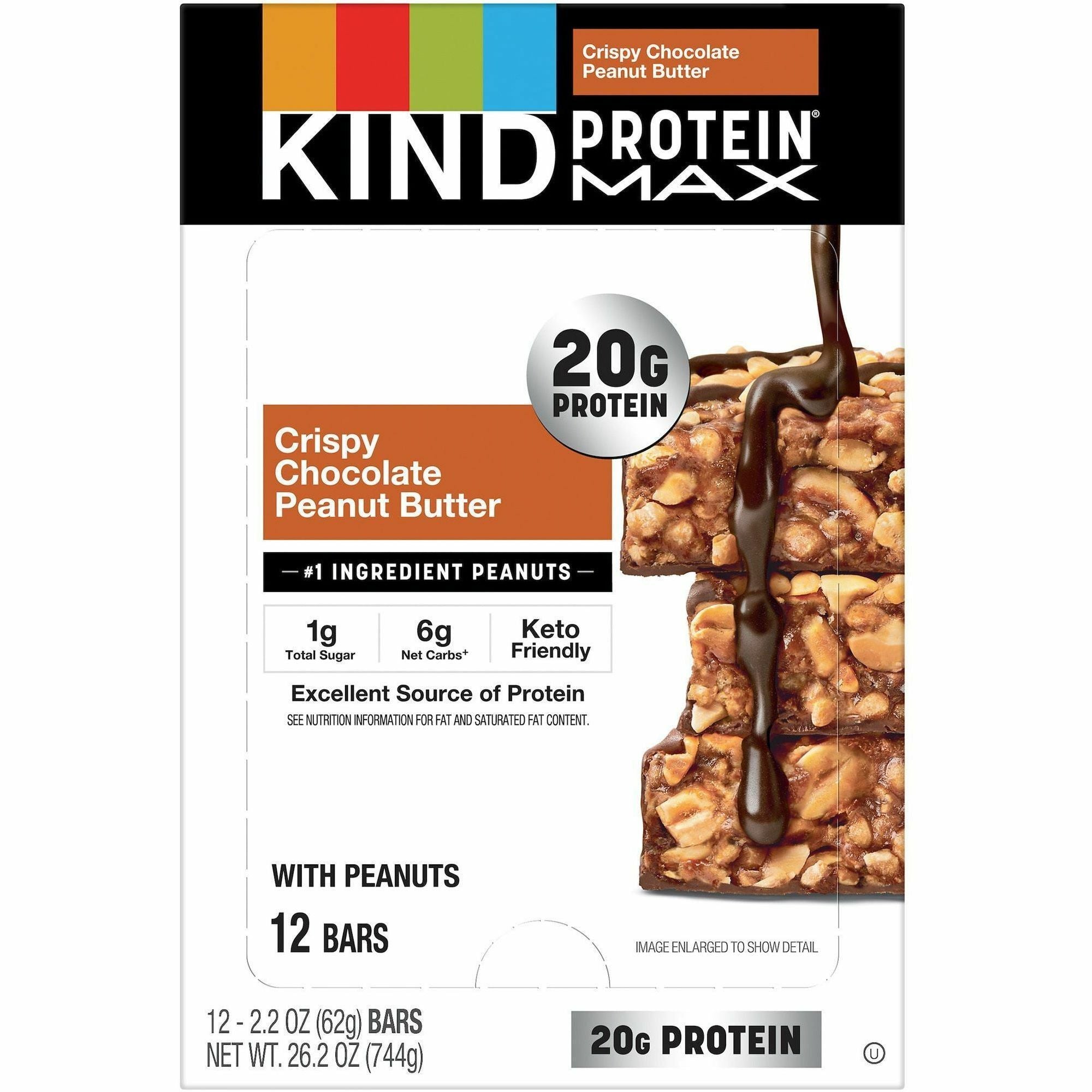 KIND Protein MAX Snack Bars, Chocolate Peanut Butter, High-Fiber, Gluten-Free, Individually Wrapped, 12 Bars per Box