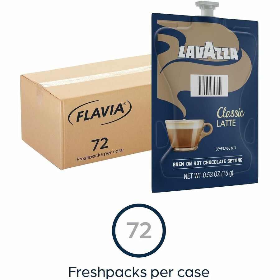Flavia Latte Freshpacks, Classic Latte, Medium Roast, Kosher, 0.5 oz, 72 Freshpacks per Carton