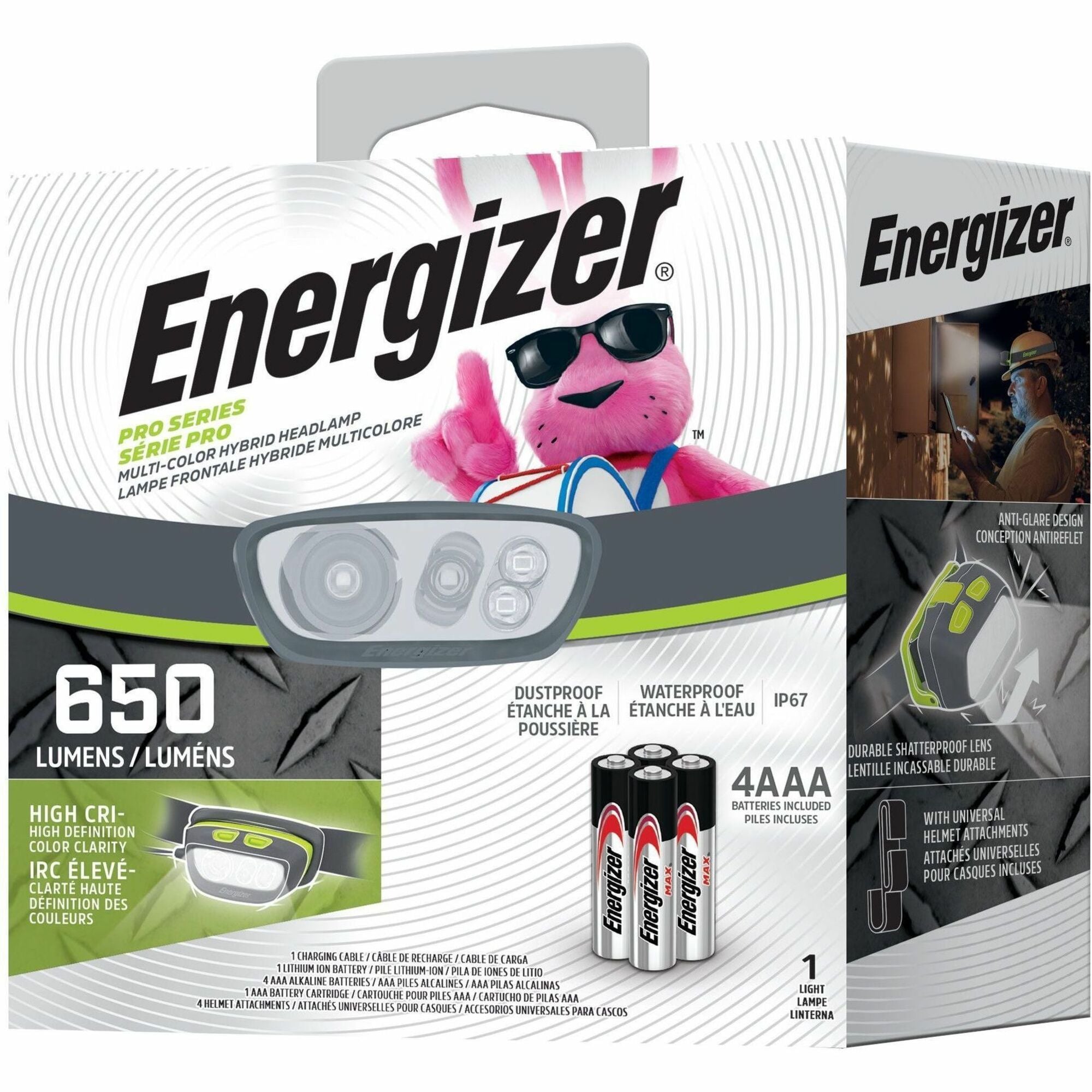 LED - 650 lm Lumen - AAA - Lithium Ion (Li-Ion) - Battery Rechargeable - Battery - Water Proof, Shatter Proof, Dust Proof - Gray, Green - 1 Each