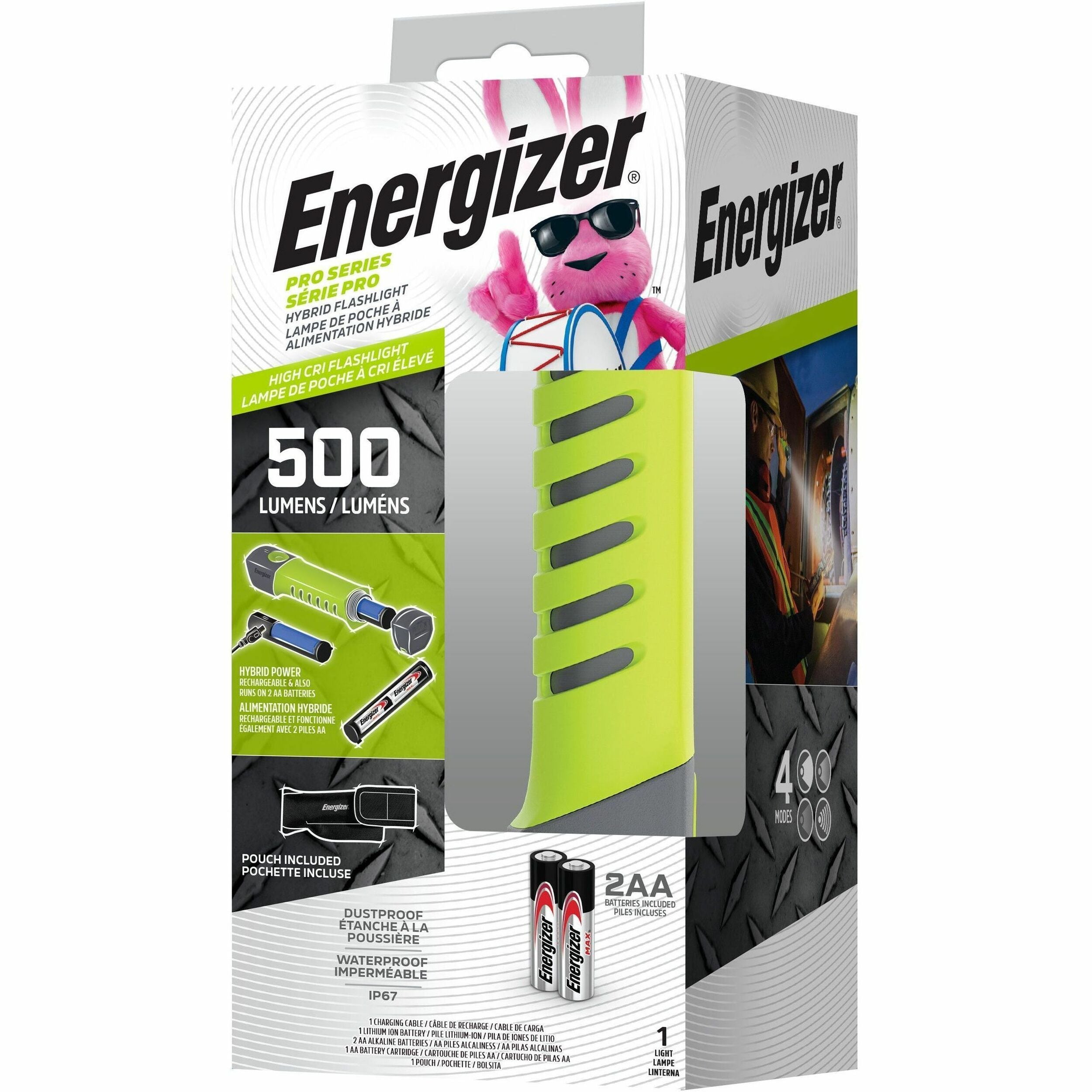 LED - 500 lm Lumen - AAA - Battery - Water Proof, Dust Proof - Green, Gray - 1 Each