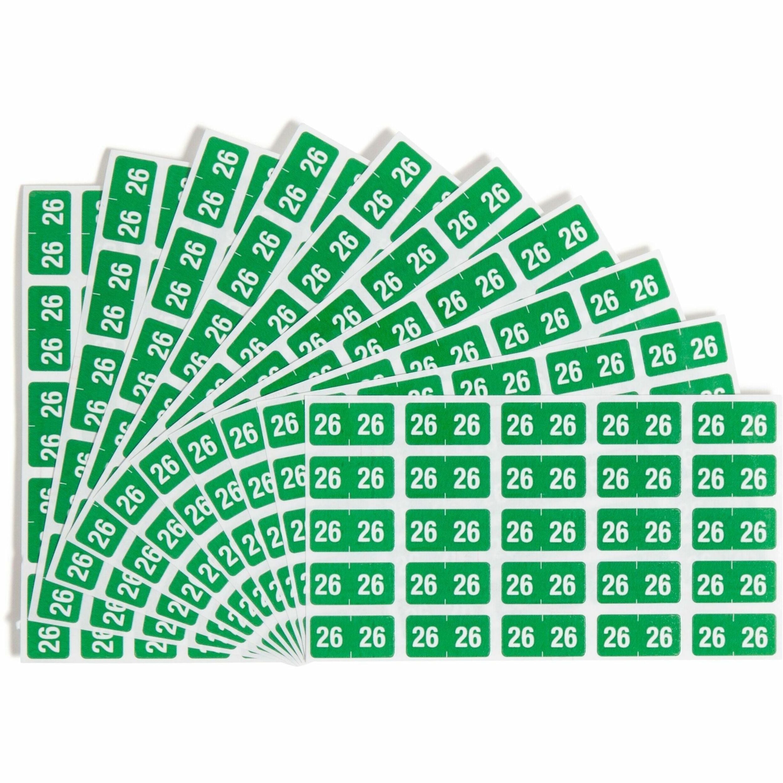 Smead ETS Color-Coded Year Labels, Green, Laminated, Self-Adhesive, 1/2" x 1", 25 Labels/Sheet, 10 Sheets, 2026 Total Labels, 1 Pack