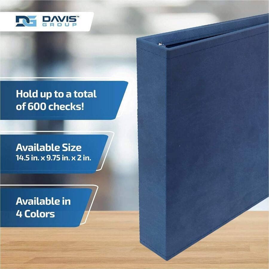 Davis Group Premium 3-Up Business Checkbook Binder, 7 Rings, 200 Sheet Capacity, Internal Pocket, Vinyl, Navy Blue, 1 Each