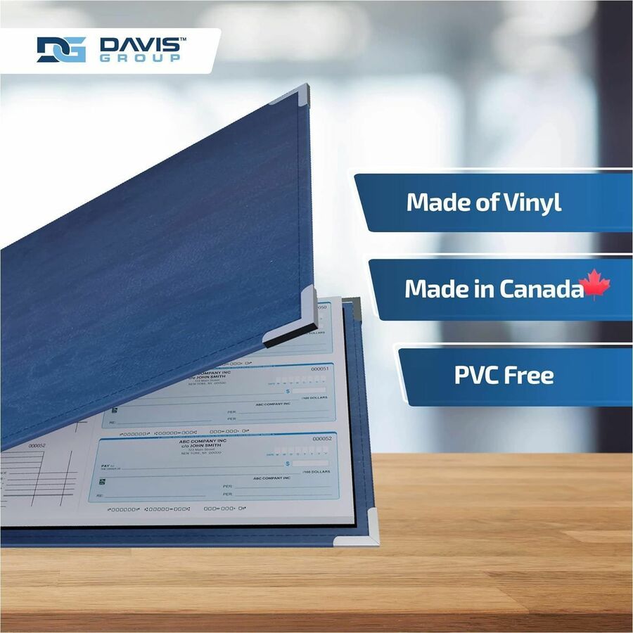 Davis Group Premium 3-Up Business Checkbook Binder, 7 Rings, 200 Sheet Capacity, Internal Pocket, Vinyl, Navy Blue, 1 Each