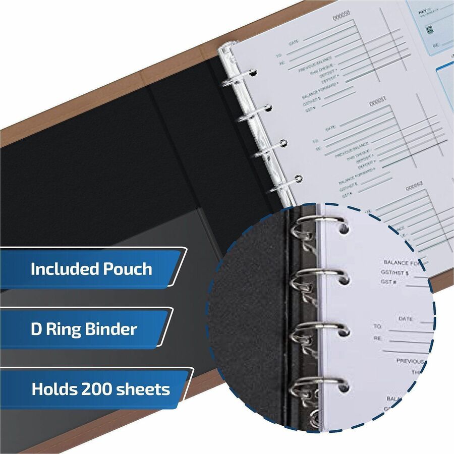 Davis Group Premium 3-Up Business Checkbook Binder, 200 Sheet Capacity, 7 Rings, Internal Pocket, Vinyl, Tan, 1 Each