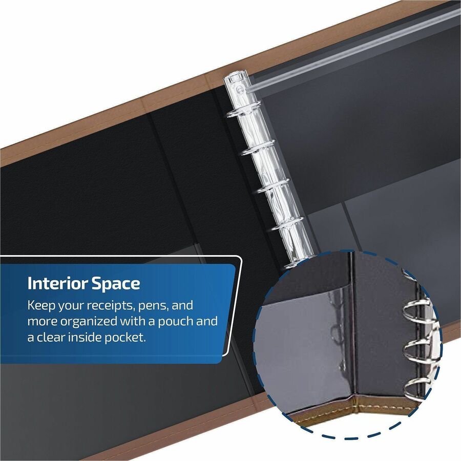 Davis Group Premium 3-Up Business Checkbook Binder, 200 Sheet Capacity, 7 Rings, Internal Pocket, Vinyl, Tan, 1 Each