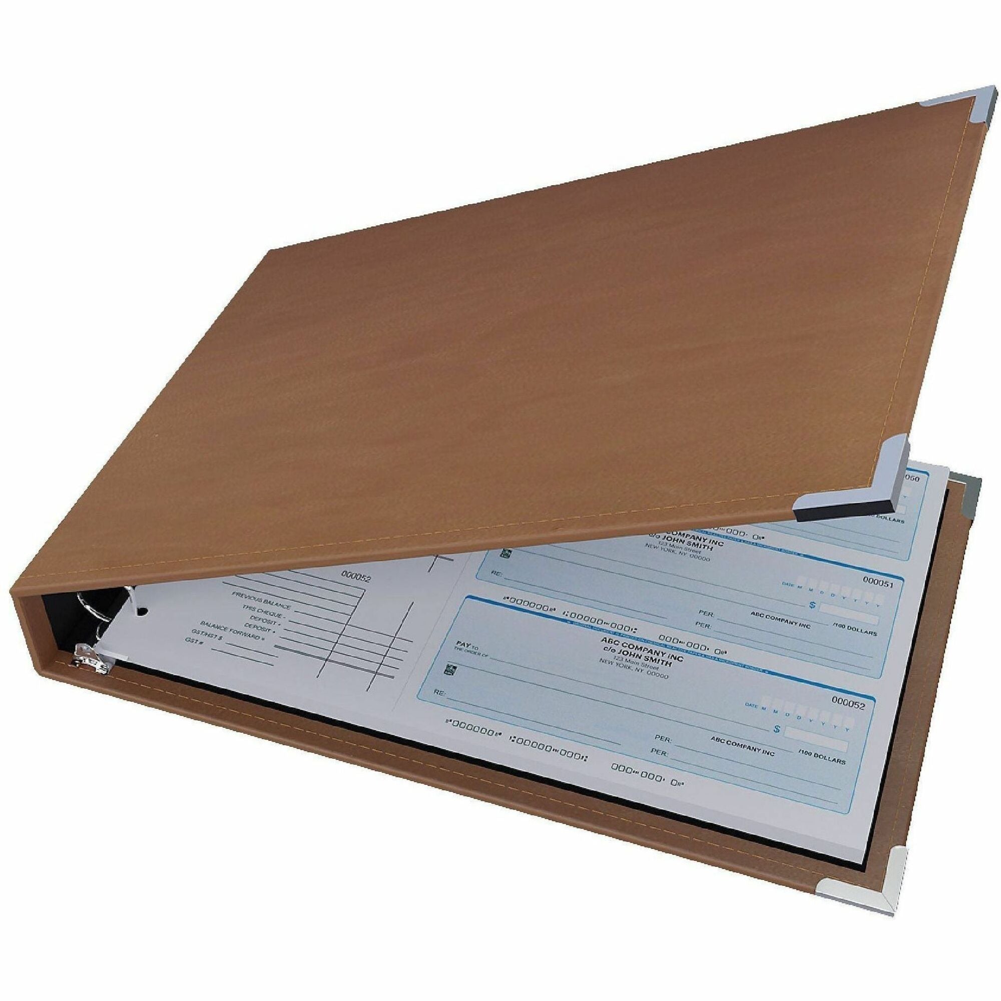 Davis Group Premium 3-Up Business Checkbook Binder, 200 Sheet Capacity, 7 Rings, Internal Pocket, Vinyl, Tan, 1 Each