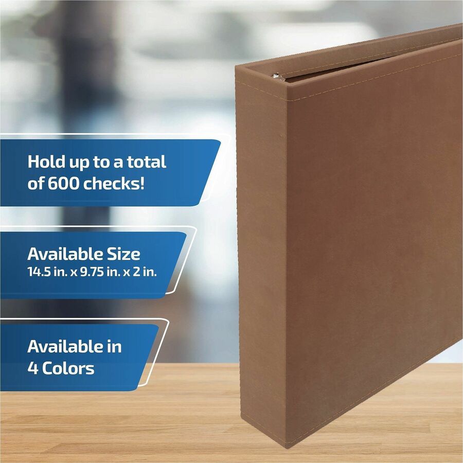 Davis Group Premium 3-Up Business Checkbook Binder, 200 Sheet Capacity, 7 Rings, Internal Pocket, Vinyl, Tan, 1 Each