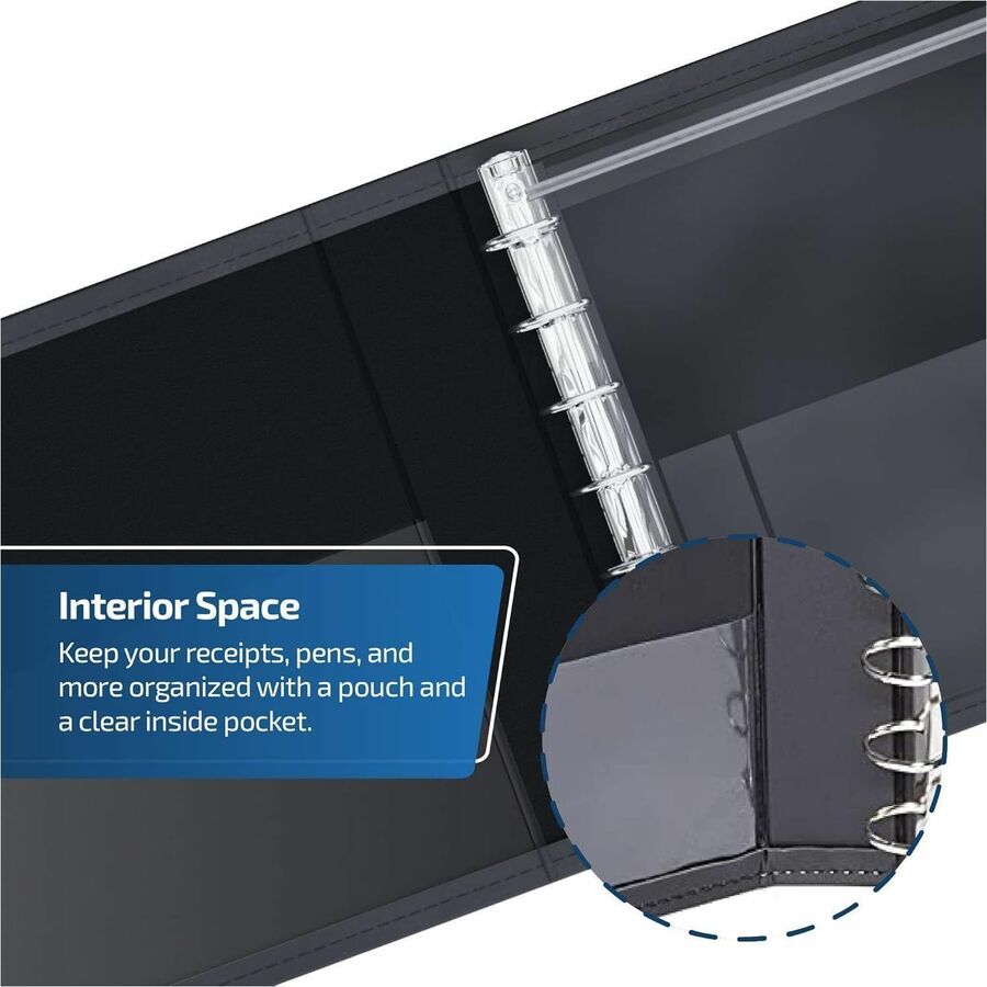 Davis Group Premium 3-Up Business Checkbook Binder, 200 Sheet Capacity, 7 Rings, Internal Pocket, Vinyl, Black, 1 Each