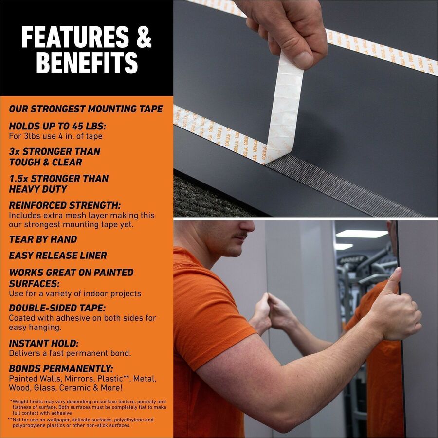 5 ft Length x 1" Width - Black - For Mounting, Multi Surface, Indoor - 1 Each