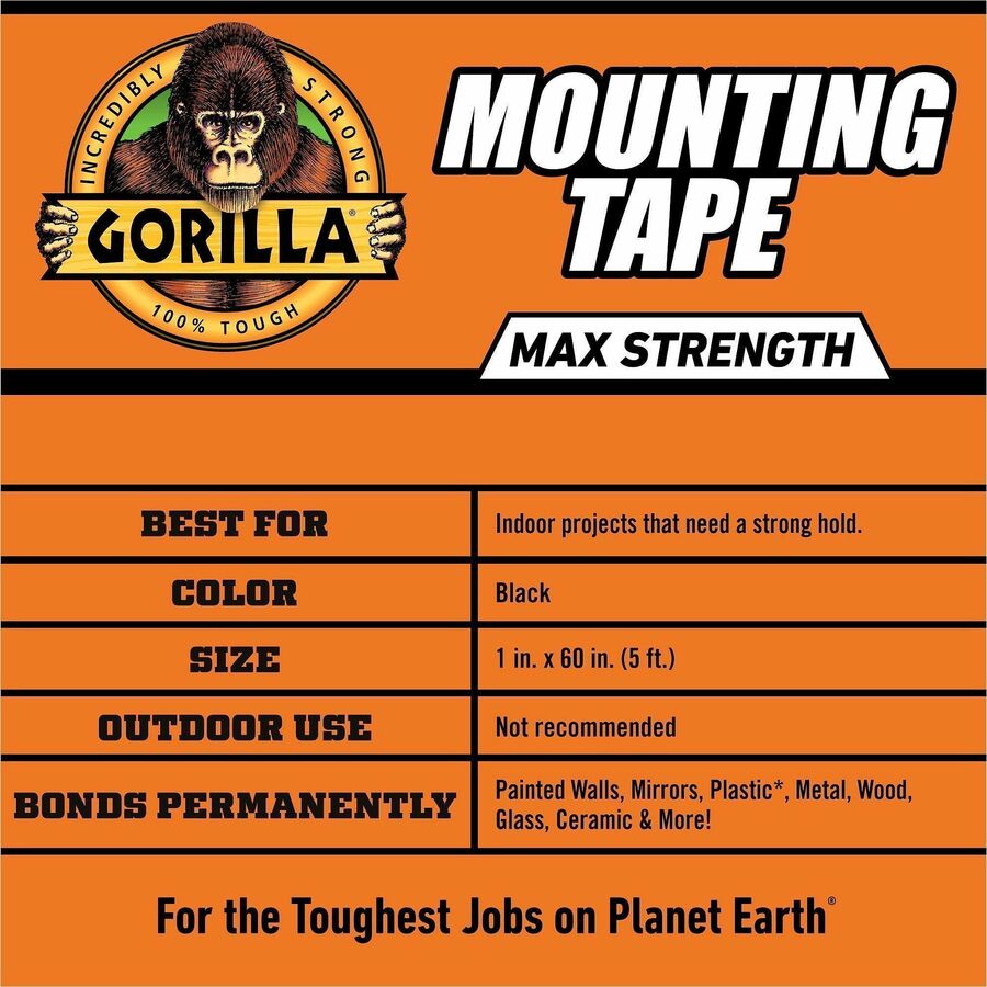5 ft Length x 1" Width - Black - For Mounting, Multi Surface, Indoor - 1 Each