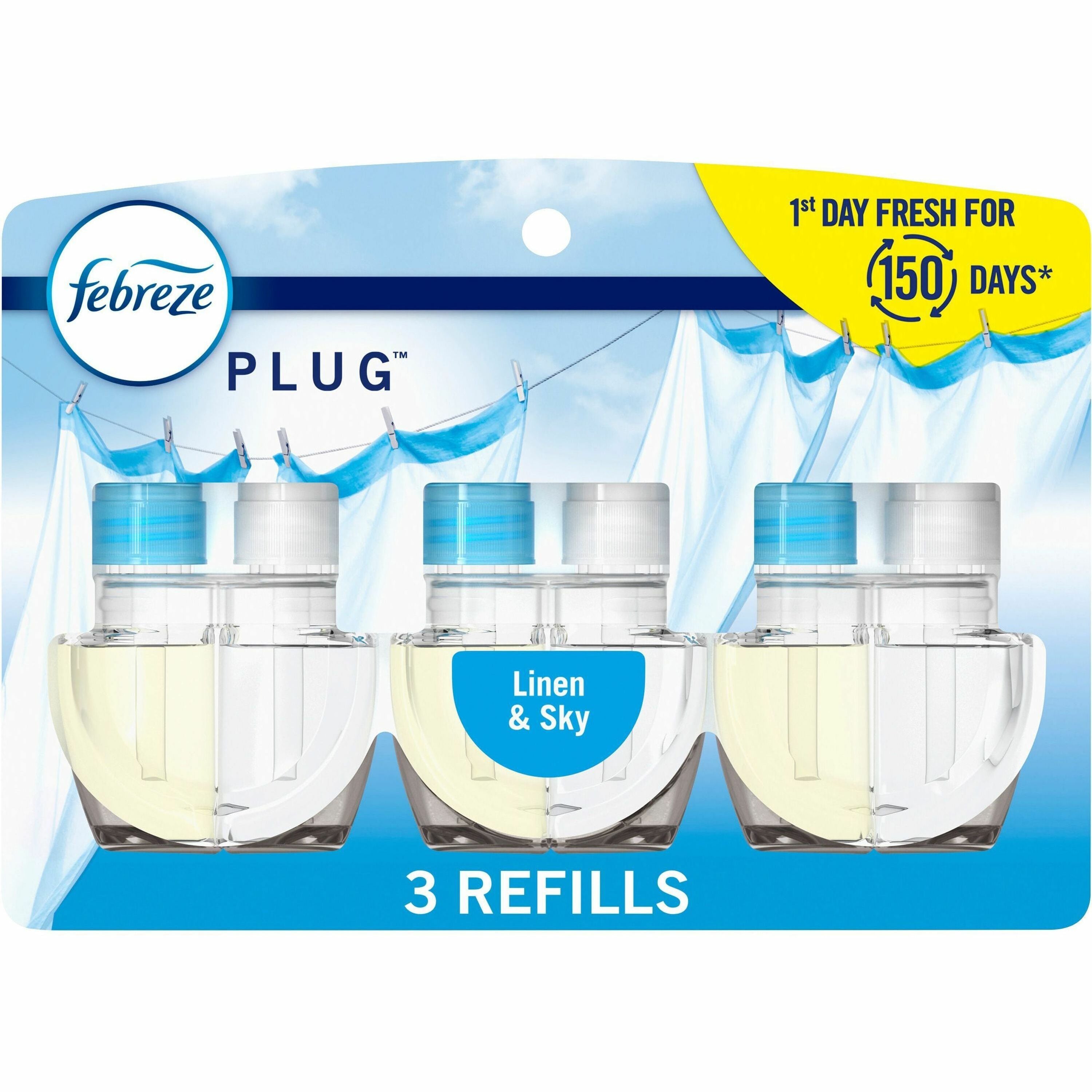Febreze Plug Linen & Sky Oil Refill, 0.8 fl oz, 50 Day, 3 Pack