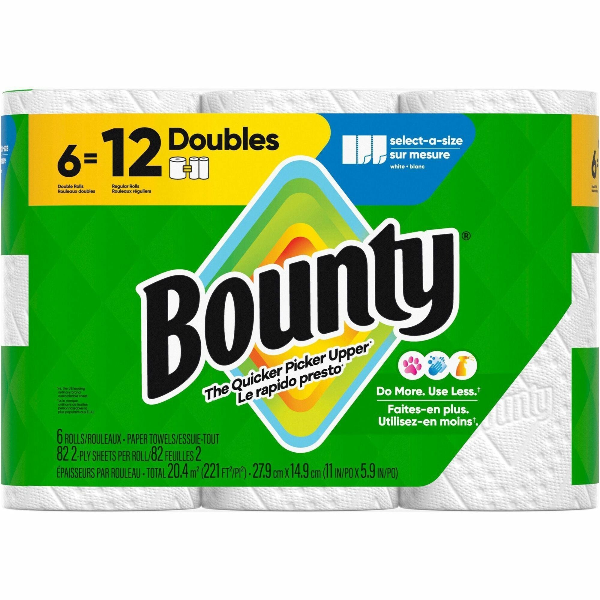 Bounty Select-A-Size Paper Towels, 2 Ply, Diamond Texture, Green, 82 Sheets per Roll, 6 Rolls per Carton