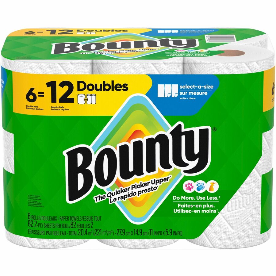 Bounty Select-A-Size Paper Towels, 2 Ply, Diamond Texture, Green, 82 Sheets per Roll, 6 Rolls per Carton