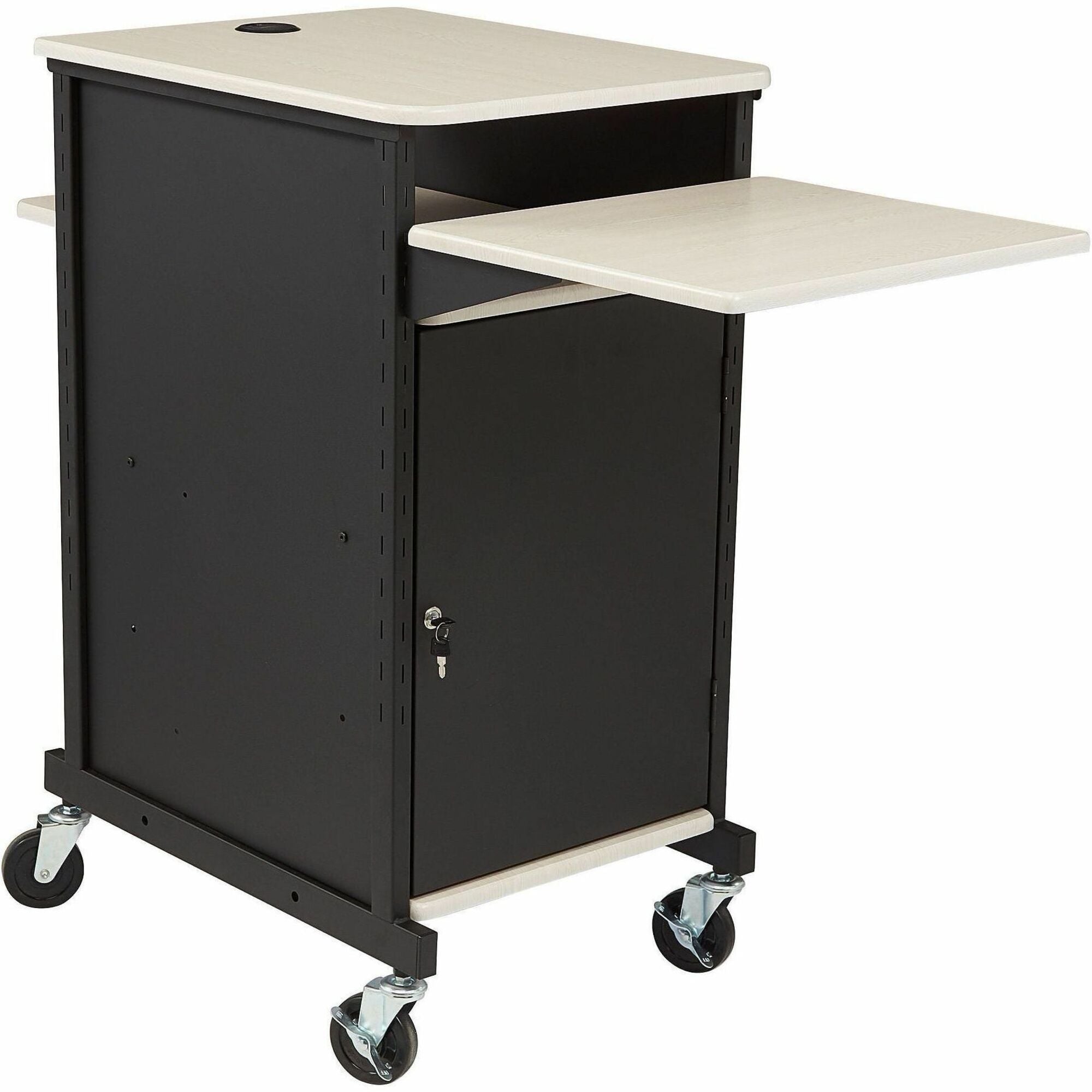 Oklahoma Sound® Jumbo Presentation Cart, Surface Color: Ivory Woodgrain/Black, Frame Color: Black