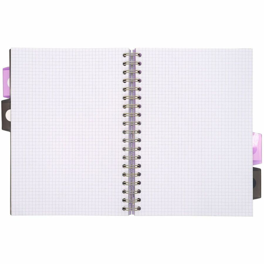 Pukka Pads Rochelle & Jess 5-Subject Notebooks, 100 Sheets, Quad Ruled, 7.5" x 10", Black/Lilac/Gold Covers, Graph Layout, Note Section, Repositionable Divider, 3 Pack