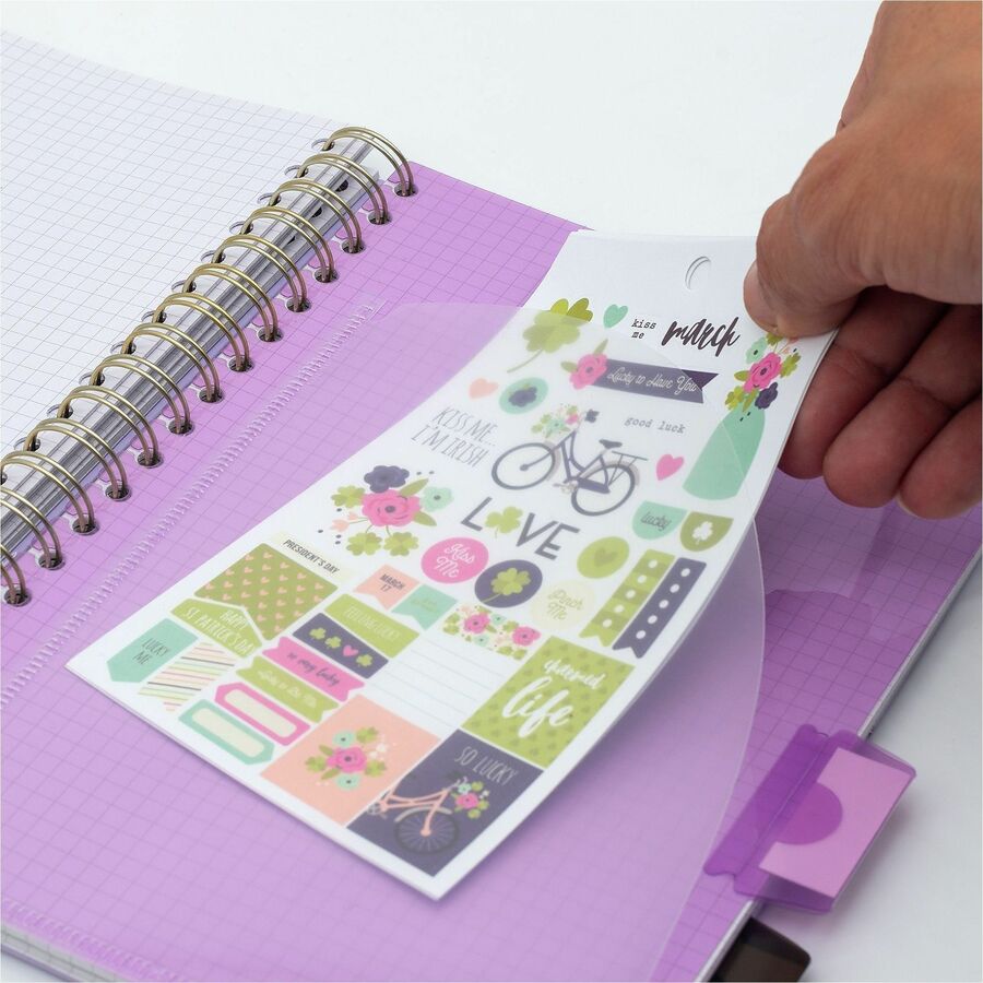 Pukka Pads Rochelle & Jess 5-Subject Notebooks, 100 Sheets, Quad Ruled, 7.5" x 10", Black/Lilac/Gold Covers, Graph Layout, Note Section, Repositionable Divider, 3 Pack