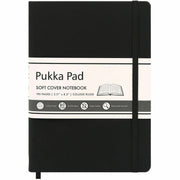 Pukka Pads Signature Notebook, 1 Subject, 96 Sheets (192 Pages), College Ruled, 5 7/64" x 8 1/5", Cream Paper, Black Vegan Leather Soft Cover, Casebound, Expandable Pocket, Elastic Closure, 1 Each