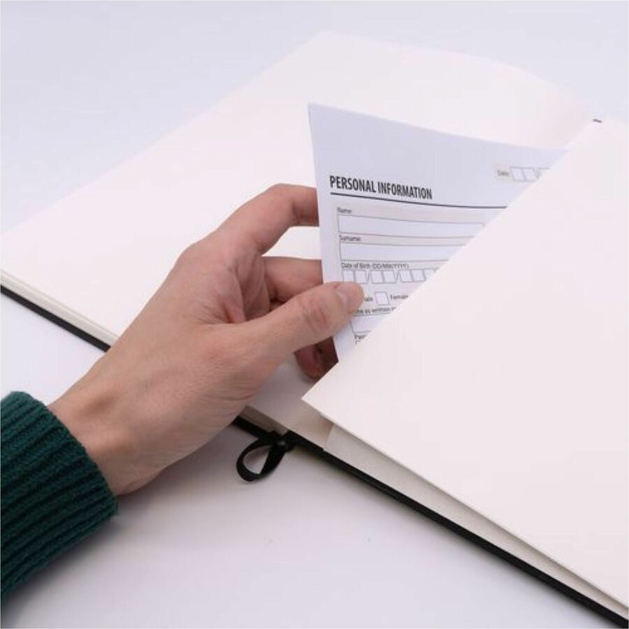 Pukka Pads Signature Notebook, 1 Subject, 96 Sheets (192 Pages), College Ruled, 5 7/64" x 8 1/5", Cream Paper, Black Vegan Leather Soft Cover, Casebound, Expandable Pocket, Elastic Closure, 1 Each