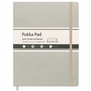 Pukka Pads Signature Notebook, 1 Subject, 96 Sheets, 192 Pages, College Ruled, 8.5" x 11", Cream Paper, Oatmeal Vegan Leather Soft Cover, Casebound, Expandable Pocket, Elastic Closure, 1 Each