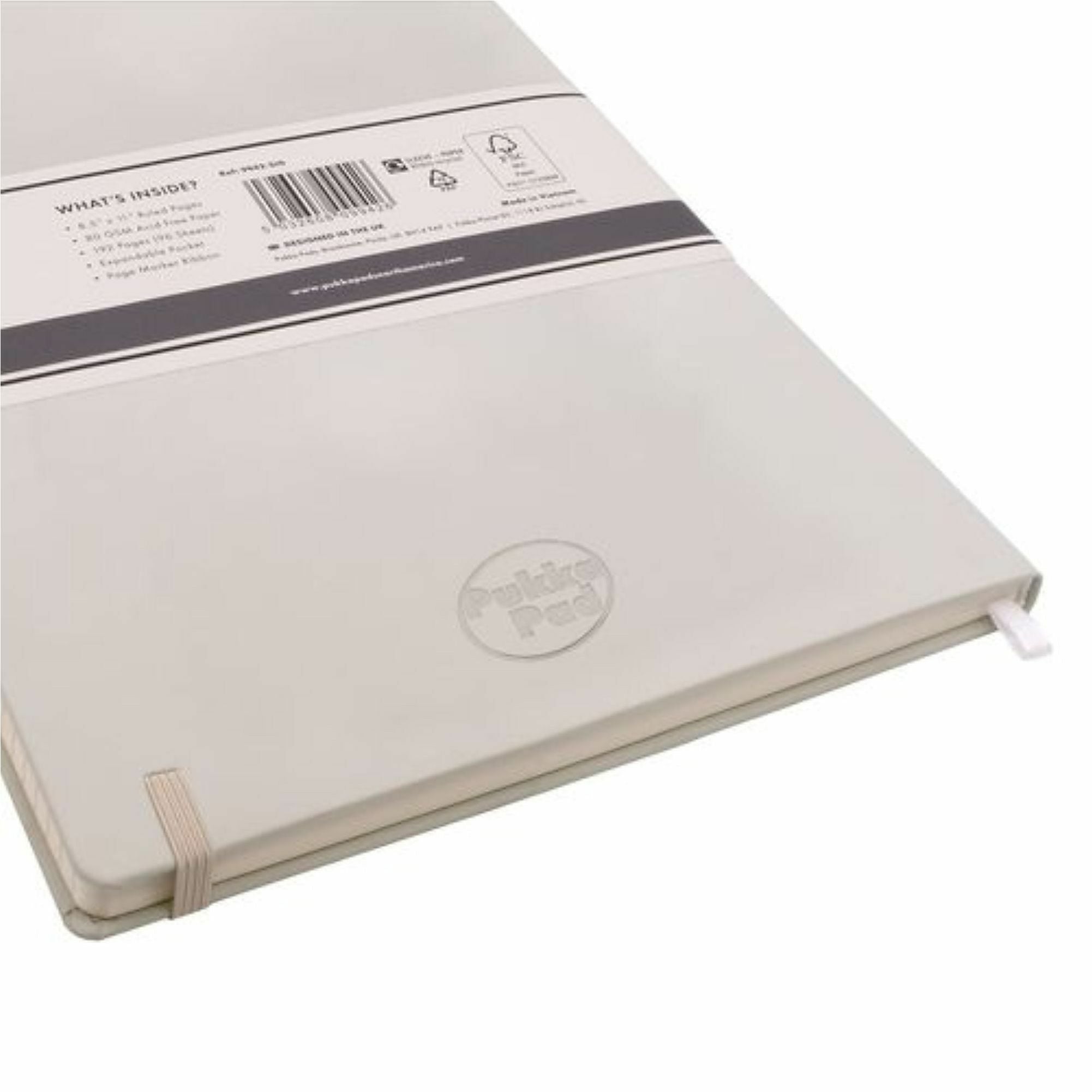 Pukka Pads Signature Notebook, 1 Subject, 96 Sheets, 192 Pages, College Ruled, 8.5" x 11", Cream Paper, Oatmeal Vegan Leather Soft Cover, Casebound, Expandable Pocket, Elastic Closure, 1 Each