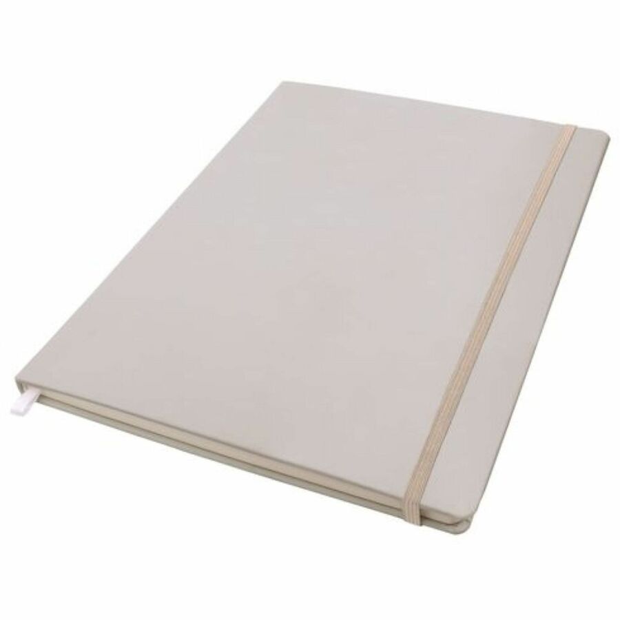 Pukka Pads Signature Notebook, 1 Subject, 96 Sheets, 192 Pages, College Ruled, 8.5" x 11", Cream Paper, Oatmeal Vegan Leather Soft Cover, Casebound, Expandable Pocket, Elastic Closure, 1 Each