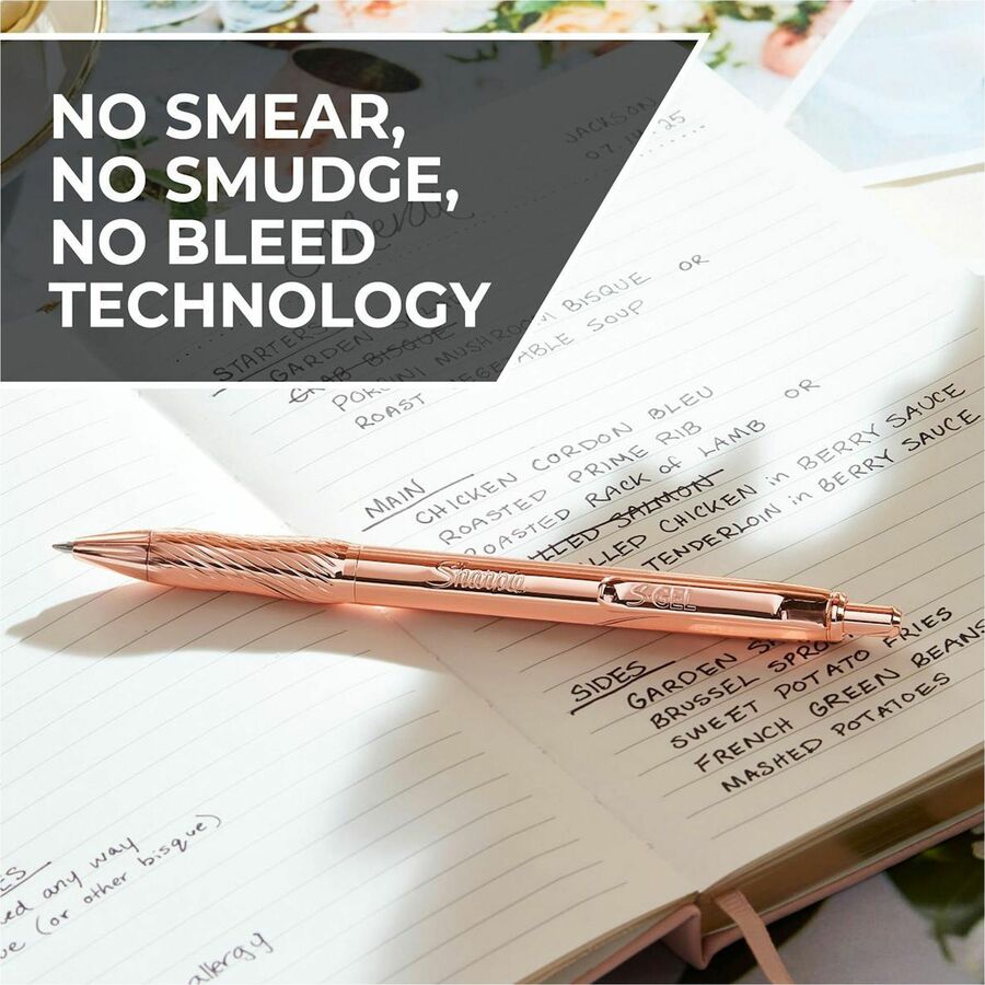 Sharpie S-Gel Pen, 0.7 mm Medium Point, Black Ink, Refillable, Retractable, Copper Plated Brass Barrel, 1 Pack with Bonus Ink Refill