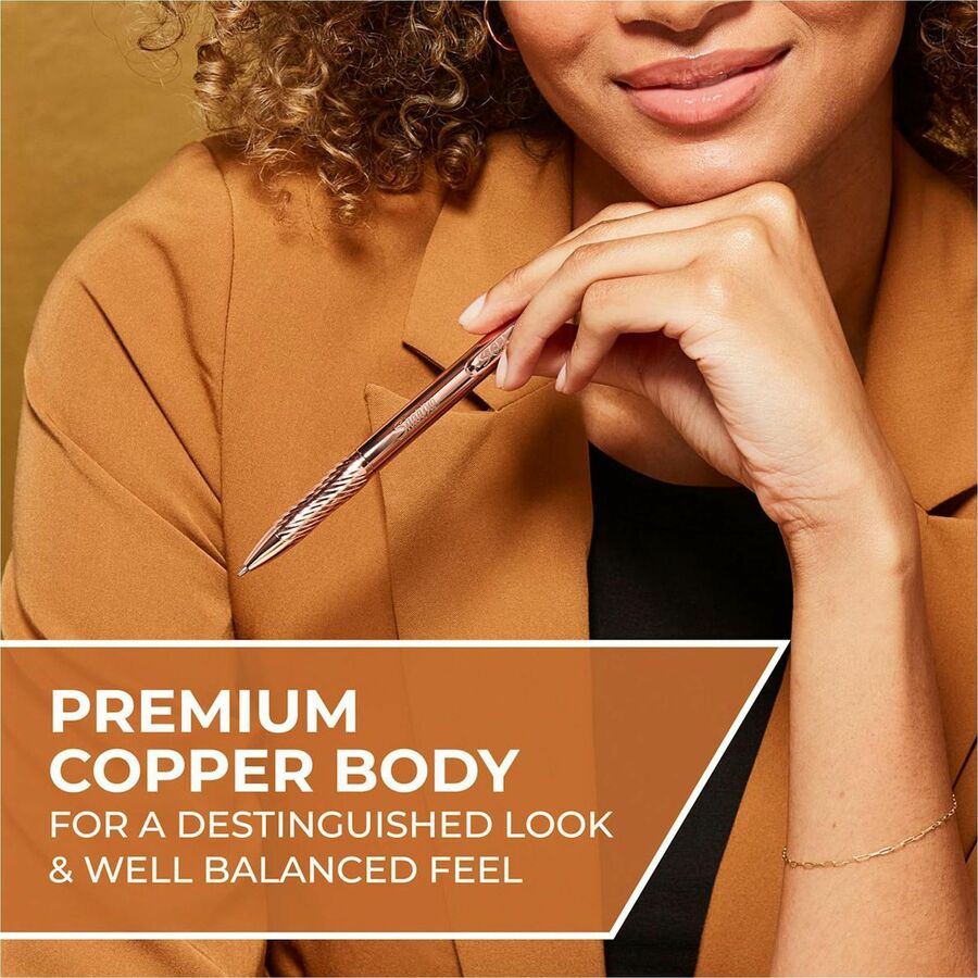 Sharpie S-Gel Pen, 0.7 mm Medium Point, Black Ink, Refillable, Retractable, Copper Plated Brass Barrel, 1 Pack with Bonus Ink Refill