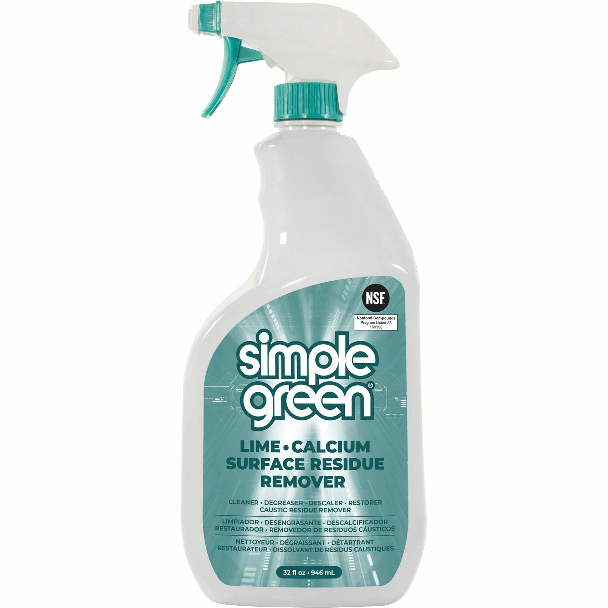 Simple Green Lime-Calcium-Surface Residue Remover, 32 fl oz (1 quart), Pleasant Wintergreen Scent, Bleach-Free, Ammonia-Free, Phosphorous-Free, Non-Abrasive, Turquoise Spray, 1 Each