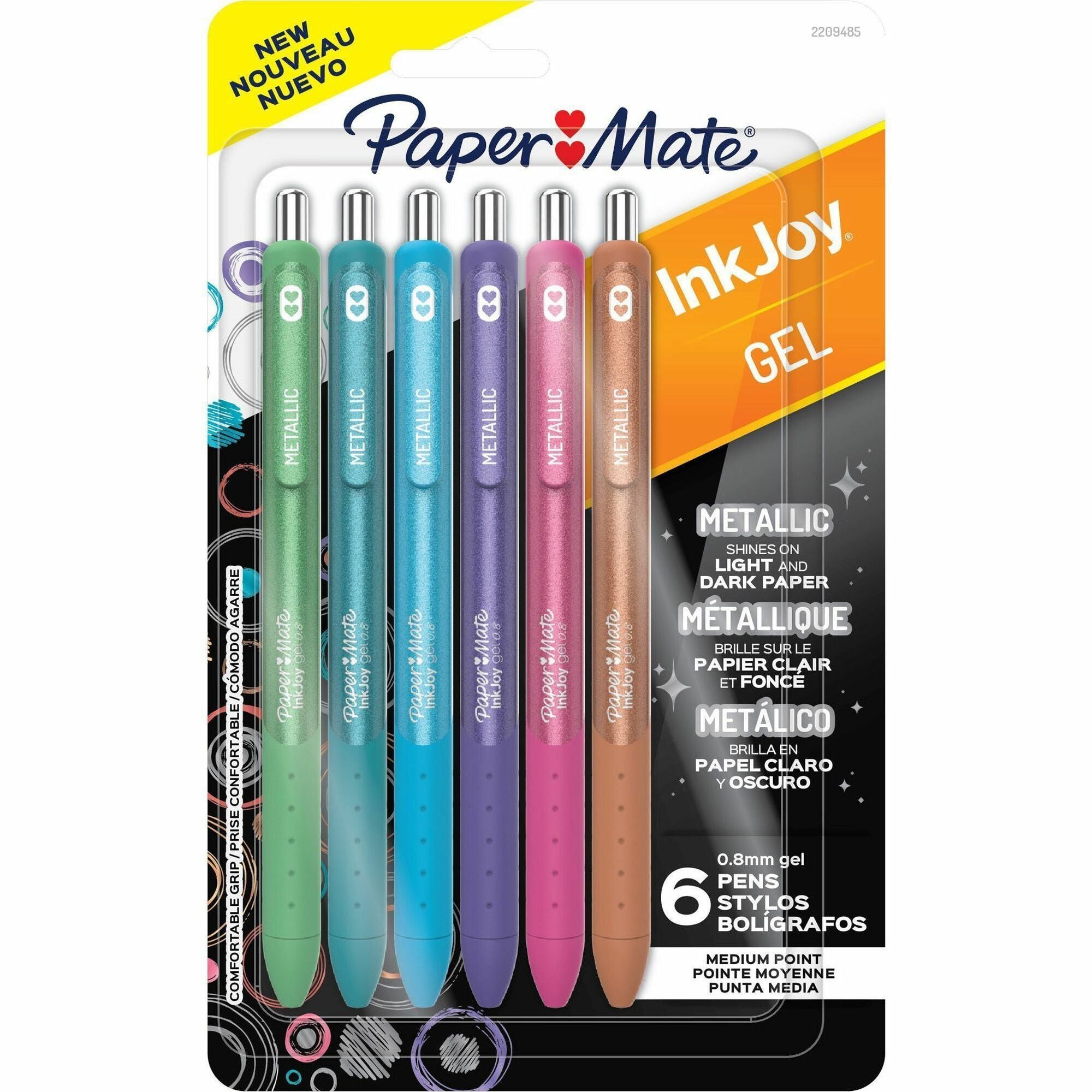 Paper Mate InkJoy Gel Pens, Assorted Metallic Ink, 0.8 mm Medium & 0.7 mm Pen Point, Gel-Based, 6 Pack