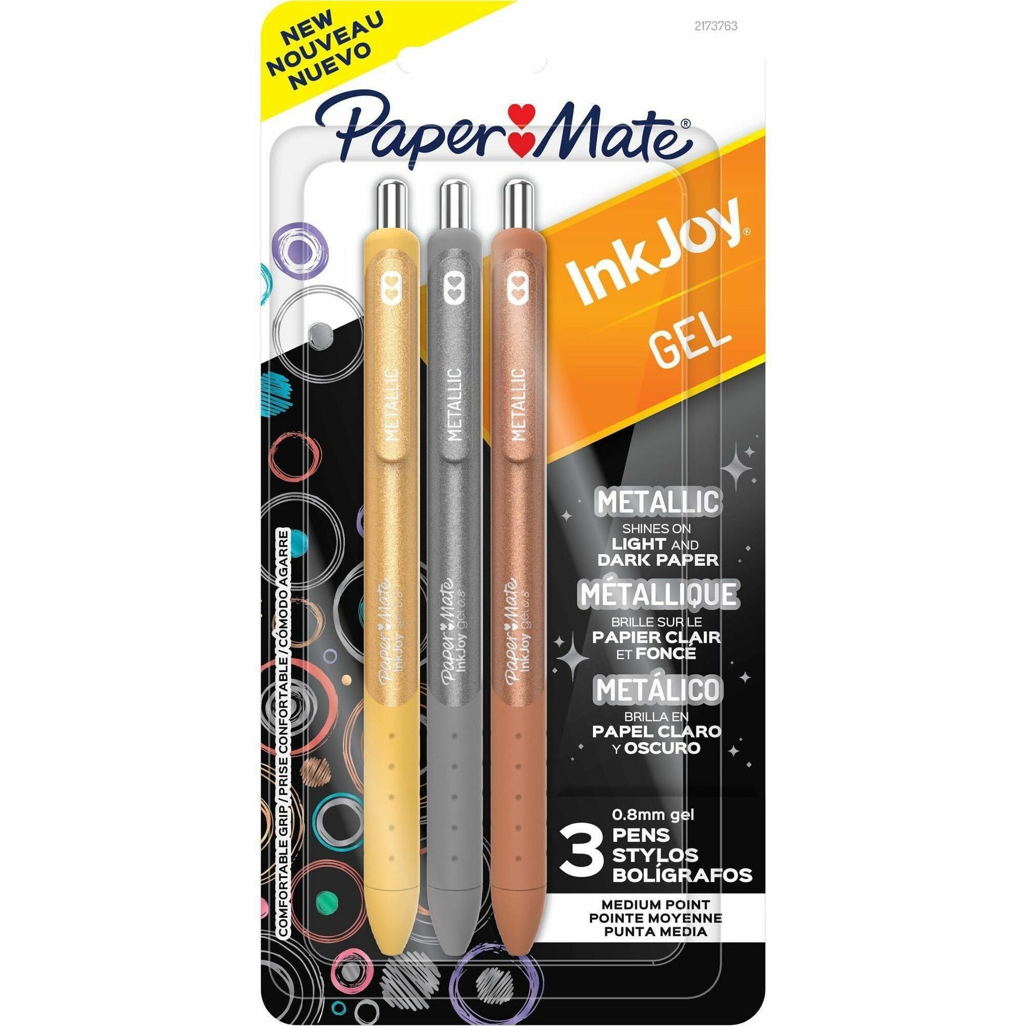 Paper Mate InkJoy Gel Pens, 0.8 mm Medium Point, Assorted Ink, Assorted Barrel, 3 Pack