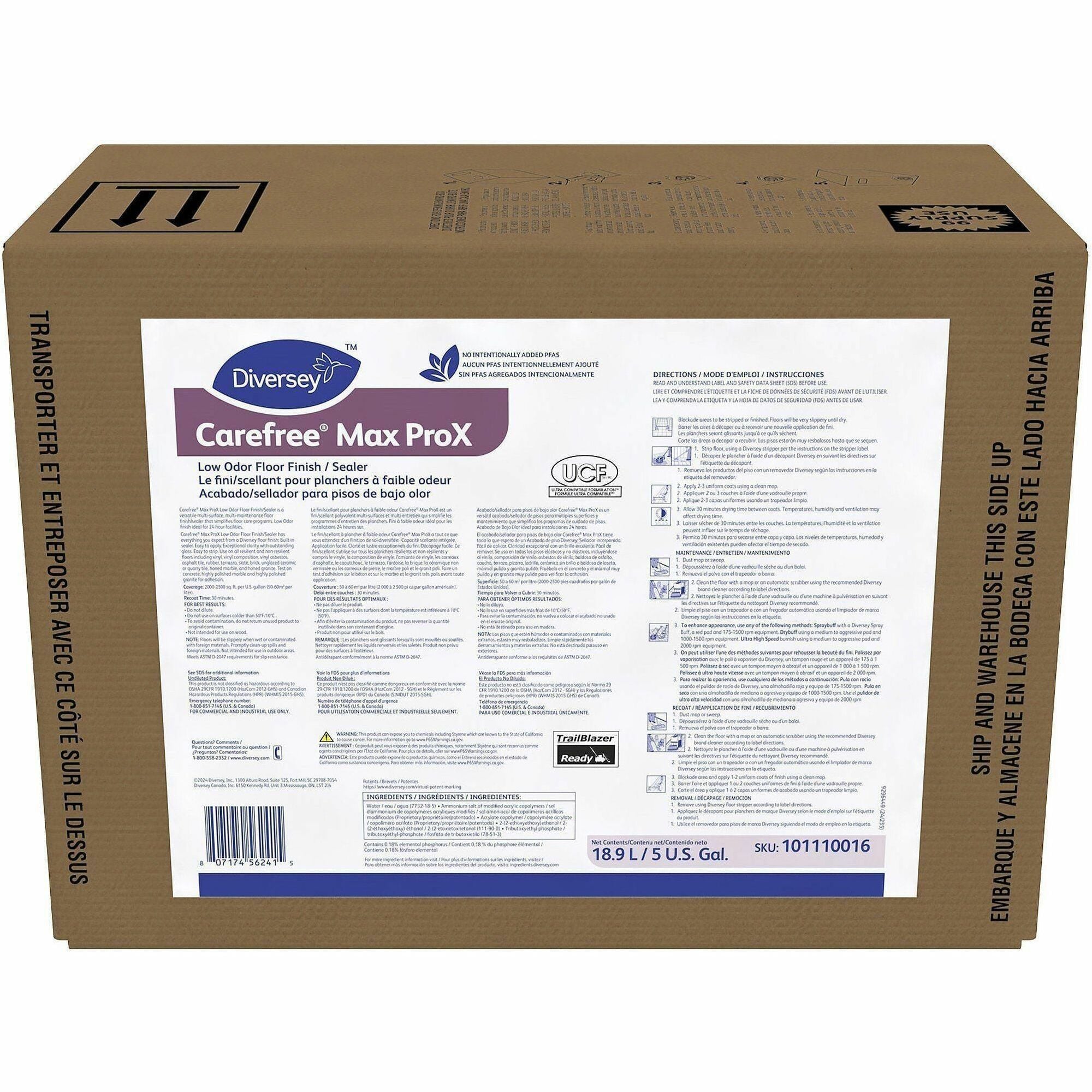 Diversey Carefree Floor Finish/Sealer, 639.1 fl oz (20 quart), Low Odor, Easy to Use, Durable, Slip Resistant, White, 1 Each