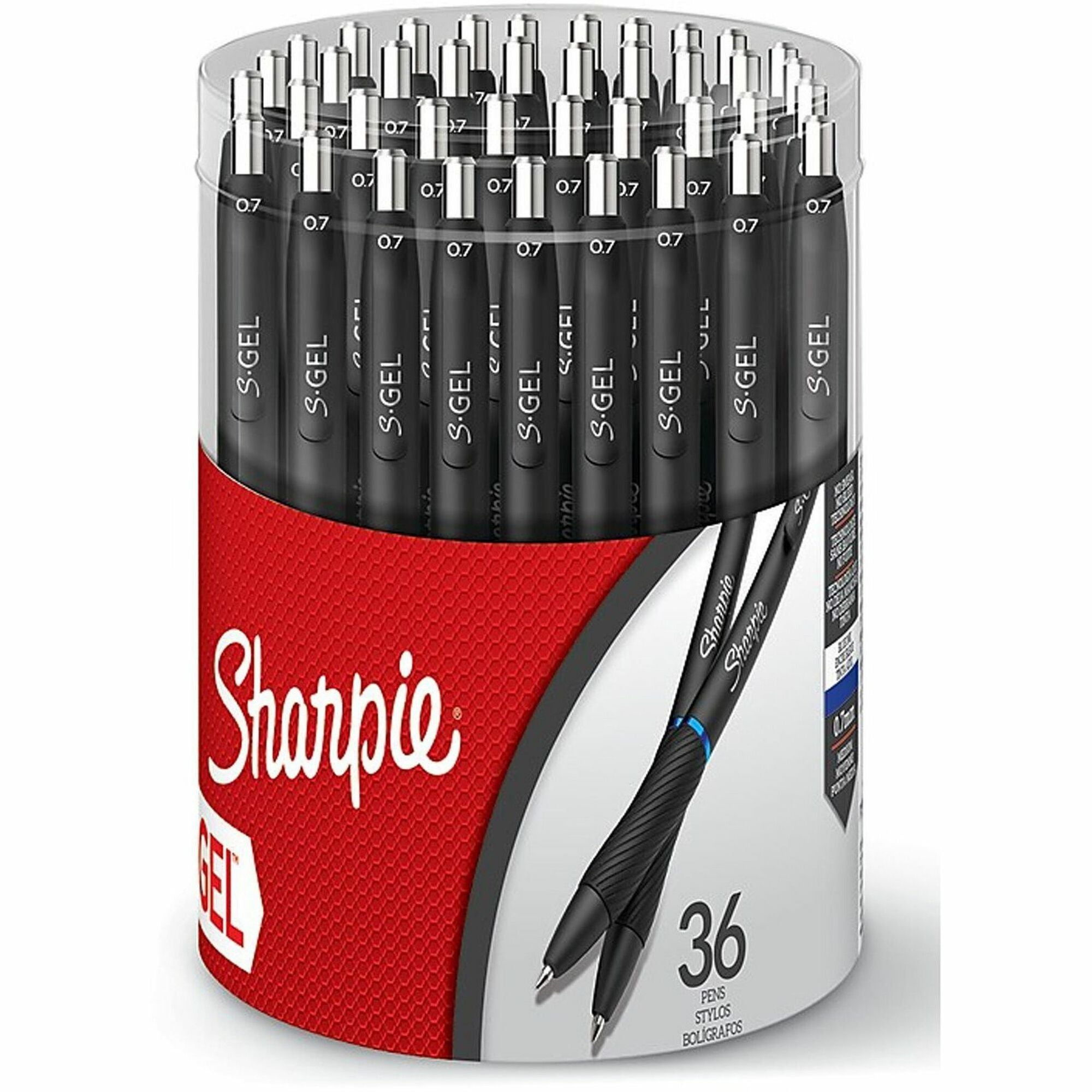 Sharpie S-Gel Pens, 0.7 mm Bullet Point, Retractable, Blue Ink, Black Barrel, 36/Box