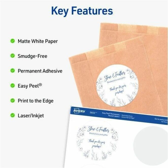Avery Multipurpose Labels, 3" Round, Matte White, 6 Labels/Sheet, 150 Labels/Pack