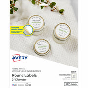 Avery Multipurpose Labels, 2" Round, Matte White with Gold Border, Permanent Adhesive, 12 Labels/Sheet, 10 Sheets, 120 Labels/Pack