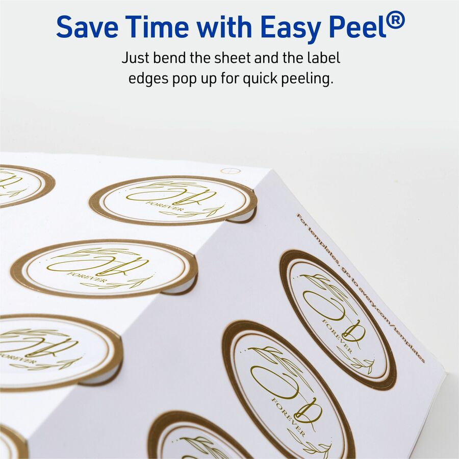Avery Multipurpose Labels, 2" Round, Matte White with Gold Border, Permanent Adhesive, 12 Labels/Sheet, 10 Sheets, 120 Labels/Pack