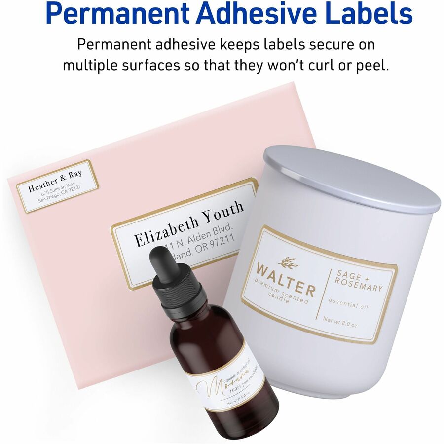Avery Multipurpose Labels, 2" Round, Matte White with Gold Border, Permanent Adhesive, 12 Labels/Sheet, 10 Sheets, 120 Labels/Pack
