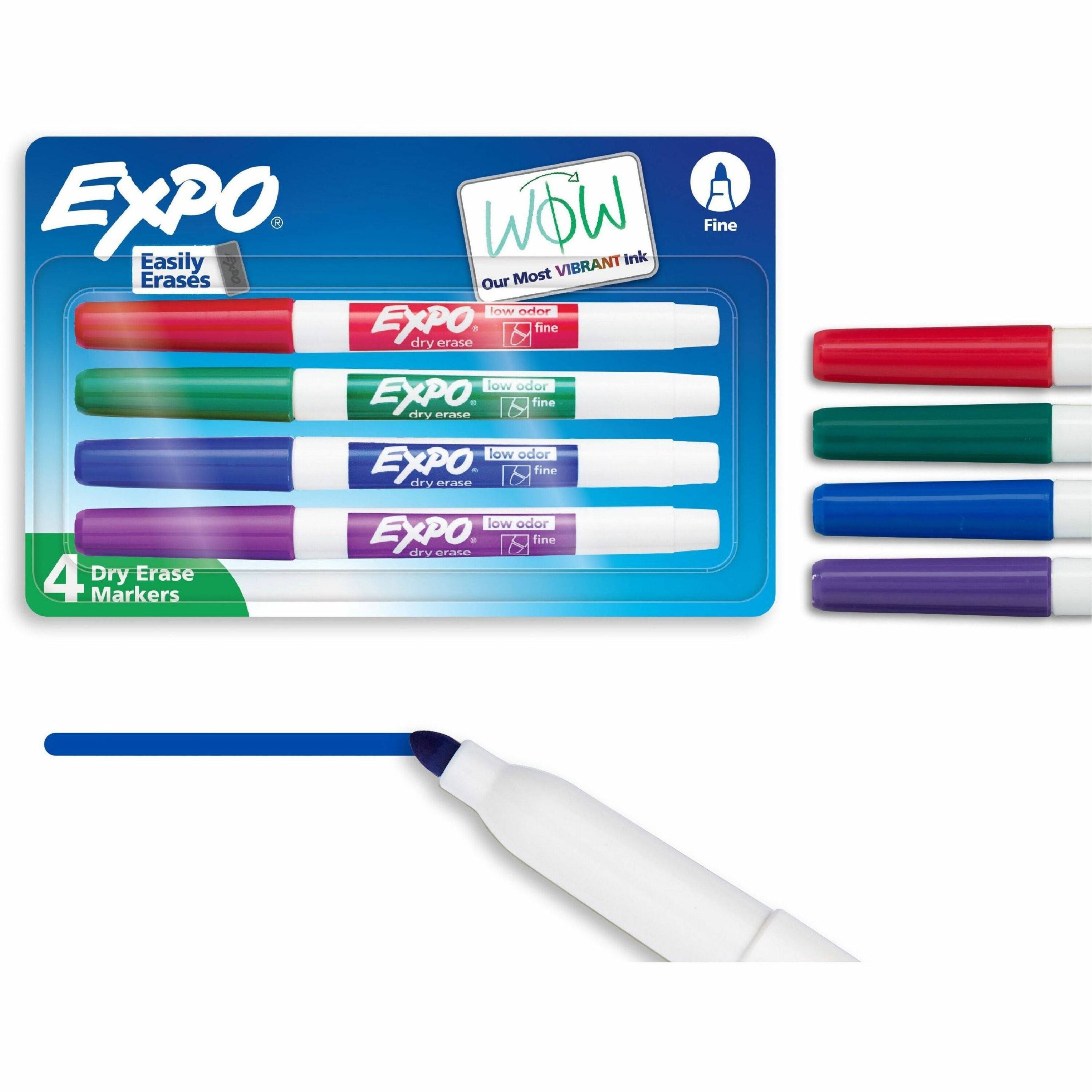 Expo Low-Odor Dry Erase Markers, Fine Point, Assorted Colors, 4 Pack