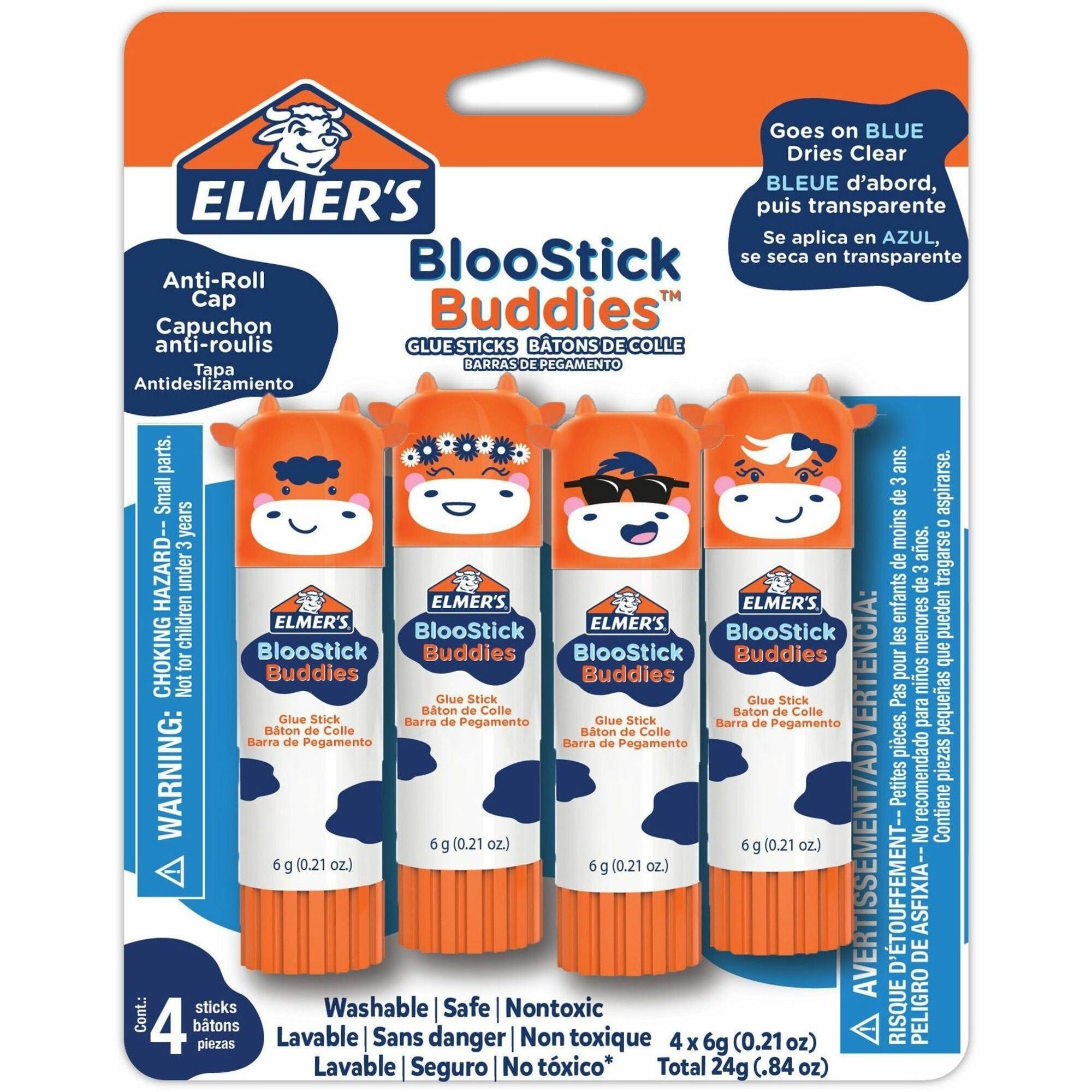 Elmer's BlooStick Buddies Glue Sticks, Blue, 0.21 oz, 4 Pack