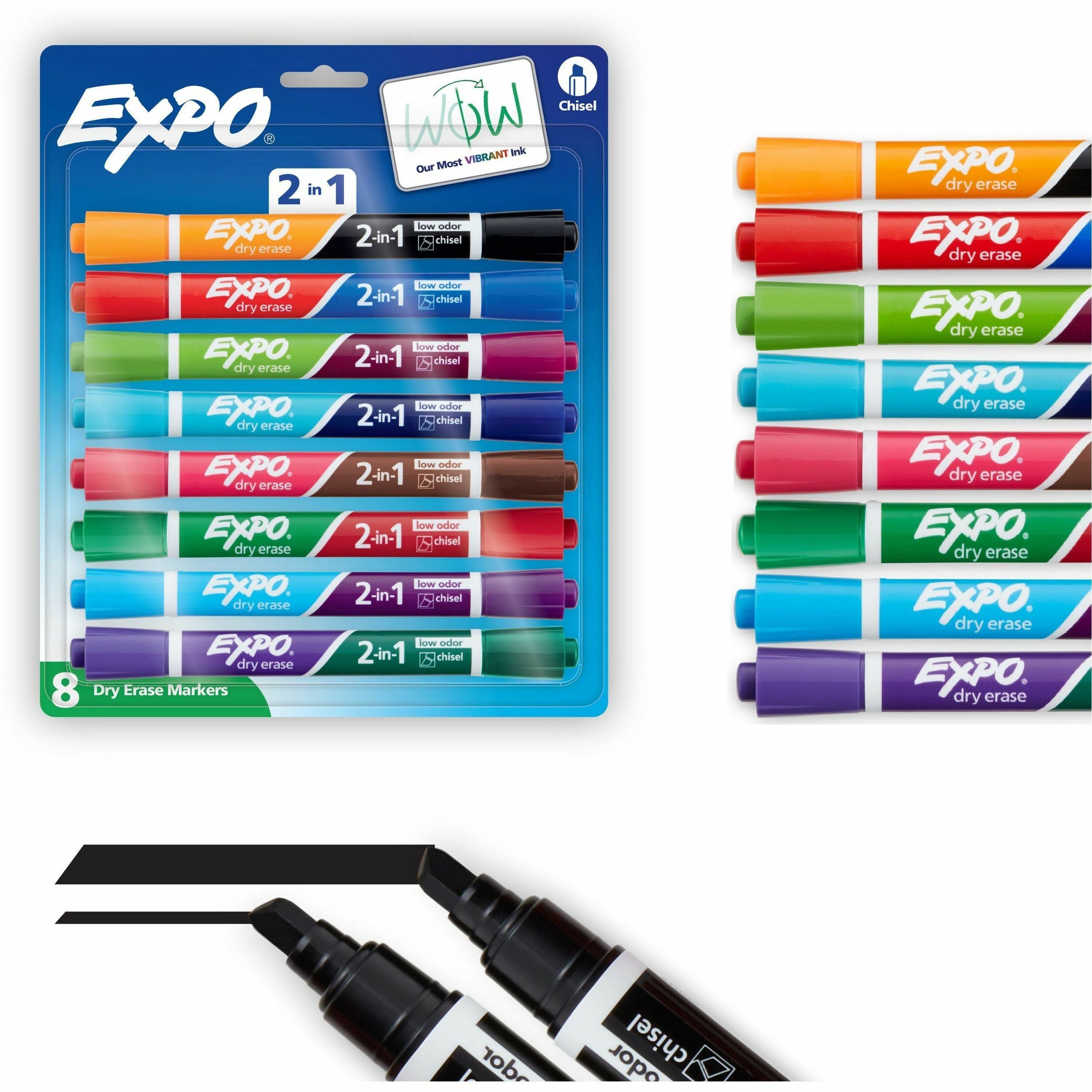 Expo 2-in-1 Dry Erase Markers, Chisel Tip, Assorted Colors, 8 Pack