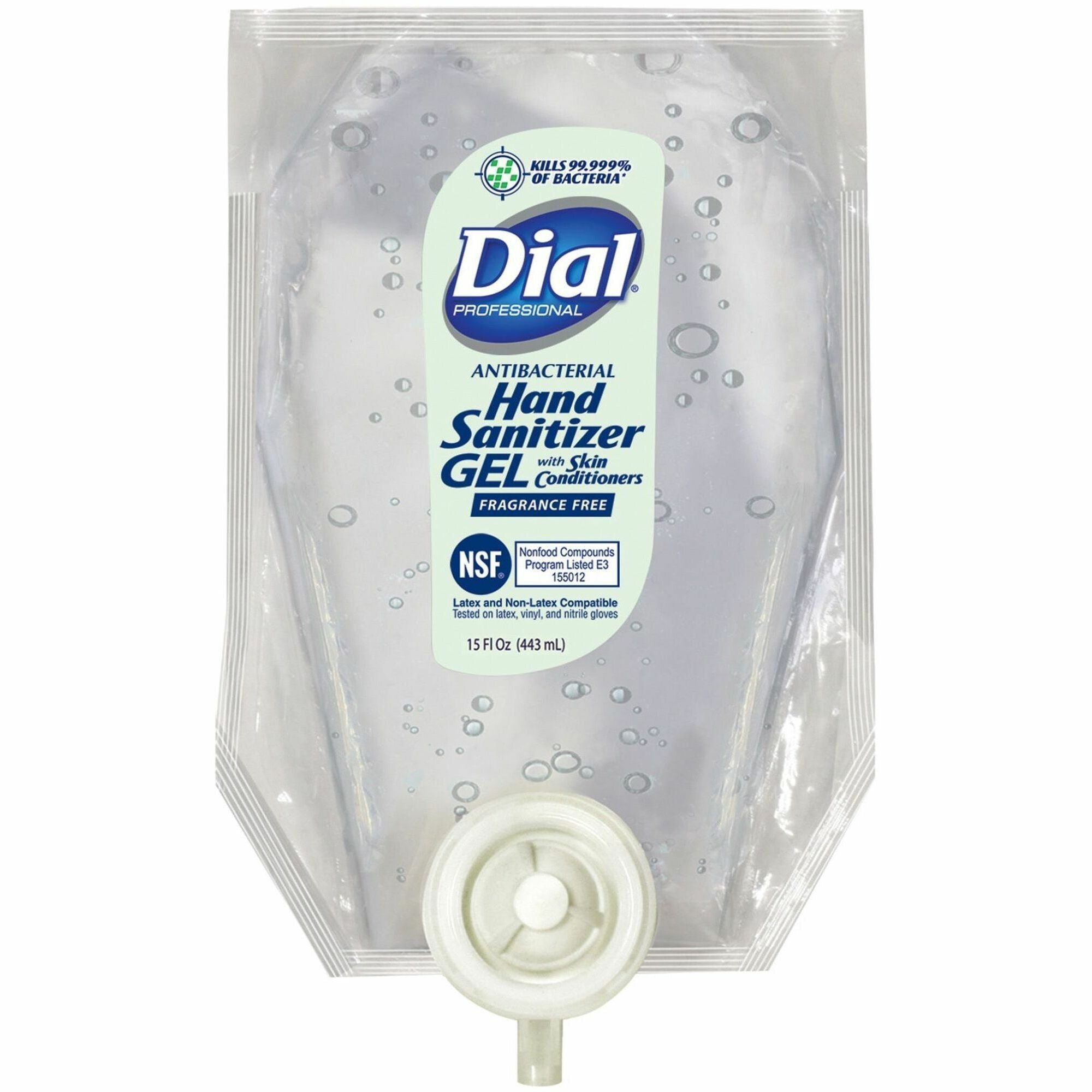 Dial Professional Hand Sanitizer Gel Refill, 15 fl oz, Fragrance-Free, Dye-Free, Moisturizing, Antibacterial, Clear, 6/Carton