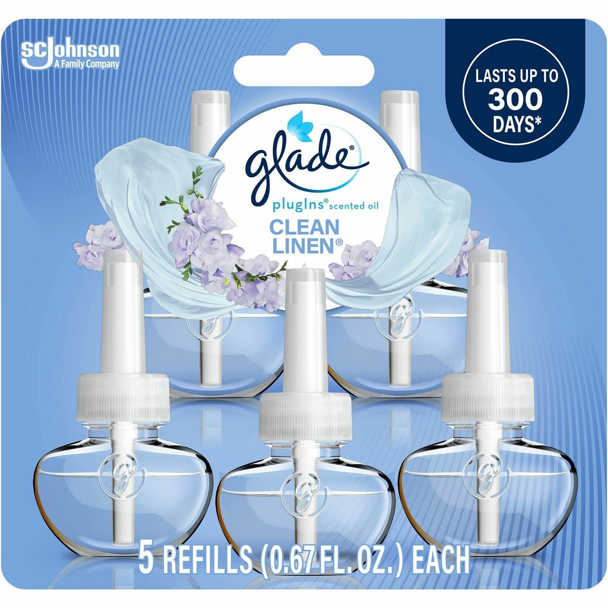 Glade PlugIns Refill, Clean Linen Scent, Oil, 3.3 fl oz, Long Lasting, Phthalate-Free, Formaldehyde-Free, Nitro Musk Free, 5 Pack