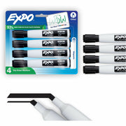 Expo Magnetic Dry-Erase Markers, Chisel Tip, Black Ink, Erasable, Magnetic Cap with Eraser, 4 Pack