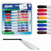 Expo Eraser Cap Fine Magnetic Dry Erase Markers, Fine Point, Assorted Colors, 8 Pack