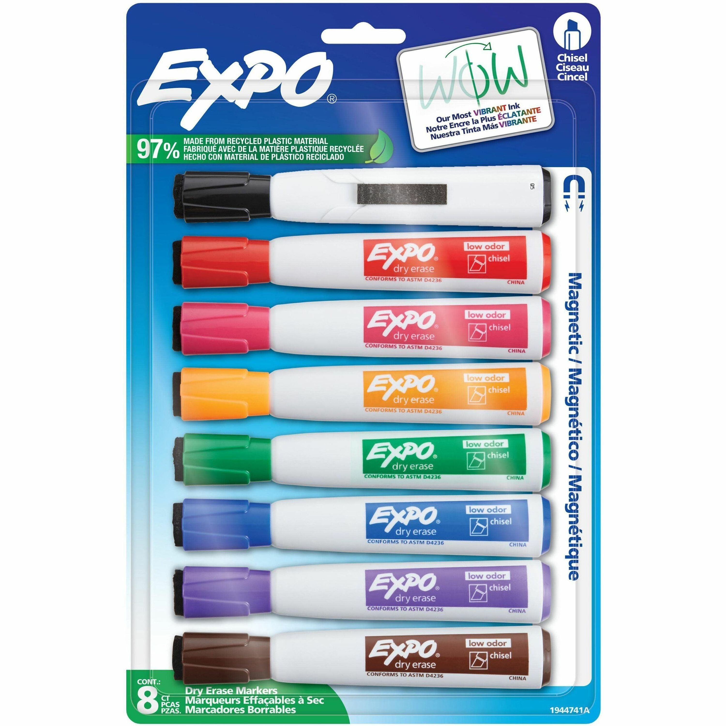 Expo Magnetic Dry-Erase Markers, Chisel Tip, Assorted Colors, 8 Pack