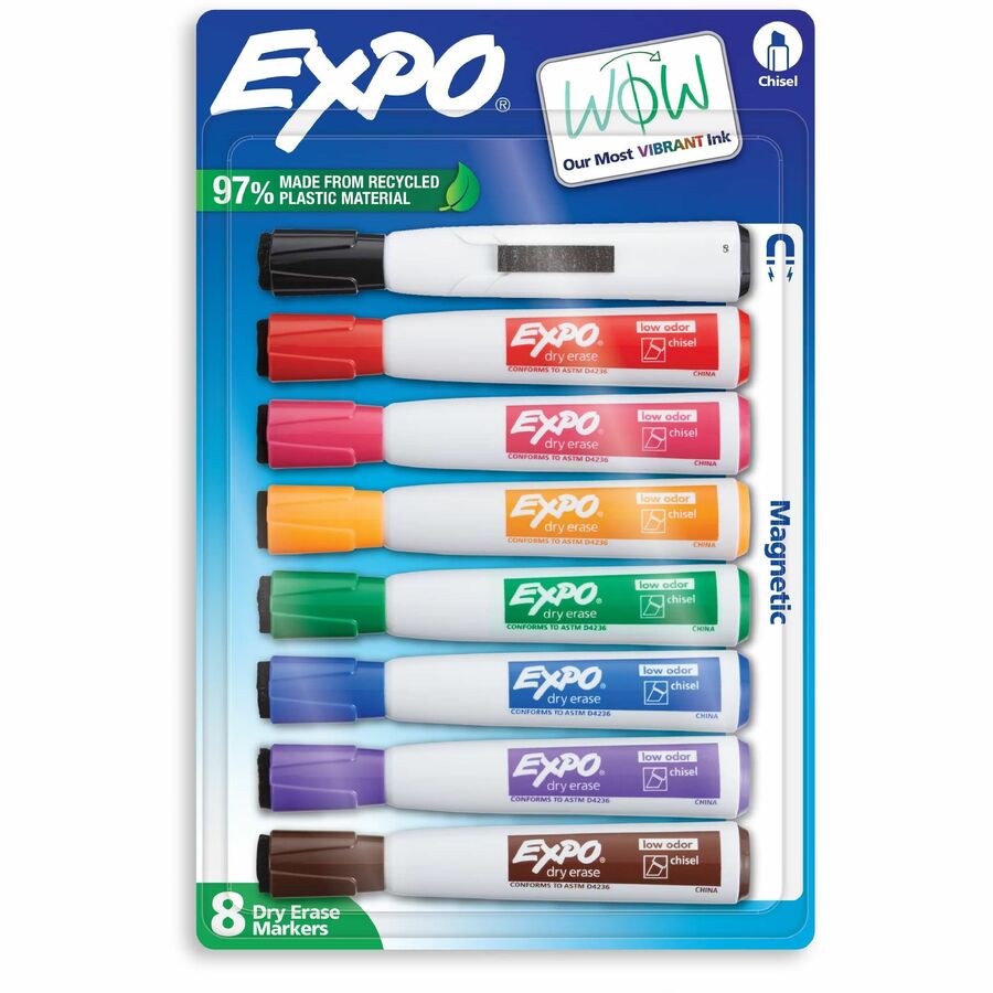 Expo Magnetic Dry-Erase Markers, Chisel Tip, Assorted Colors, 8 Pack