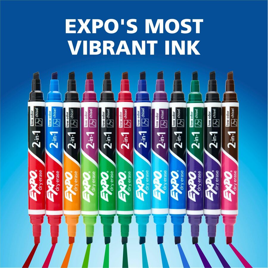 Expo 2-in-1 Dry Erase Markers, Chisel Tip, Assorted Colors, 4 Pack