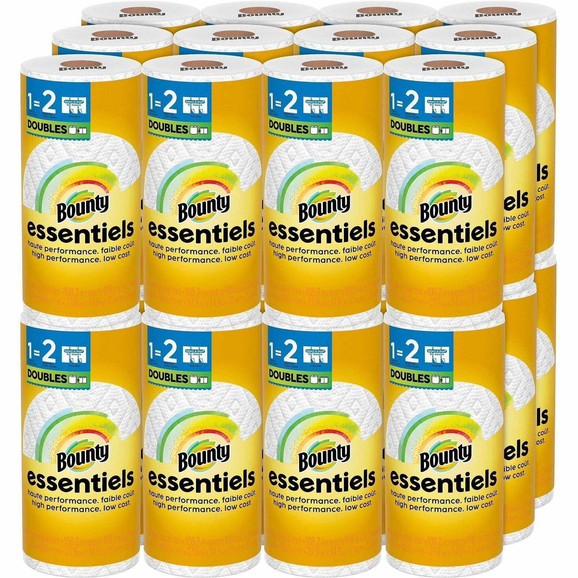 Bounty Essentials Paper Towels, Yellow, 108 Sheets per Roll, 24 Rolls per Carton