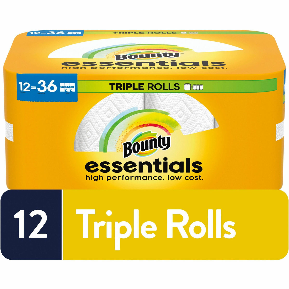 Bounty Essentials Paper Towels, Yellow, 162 Sheets per Roll, 12 Rolls per Carton
