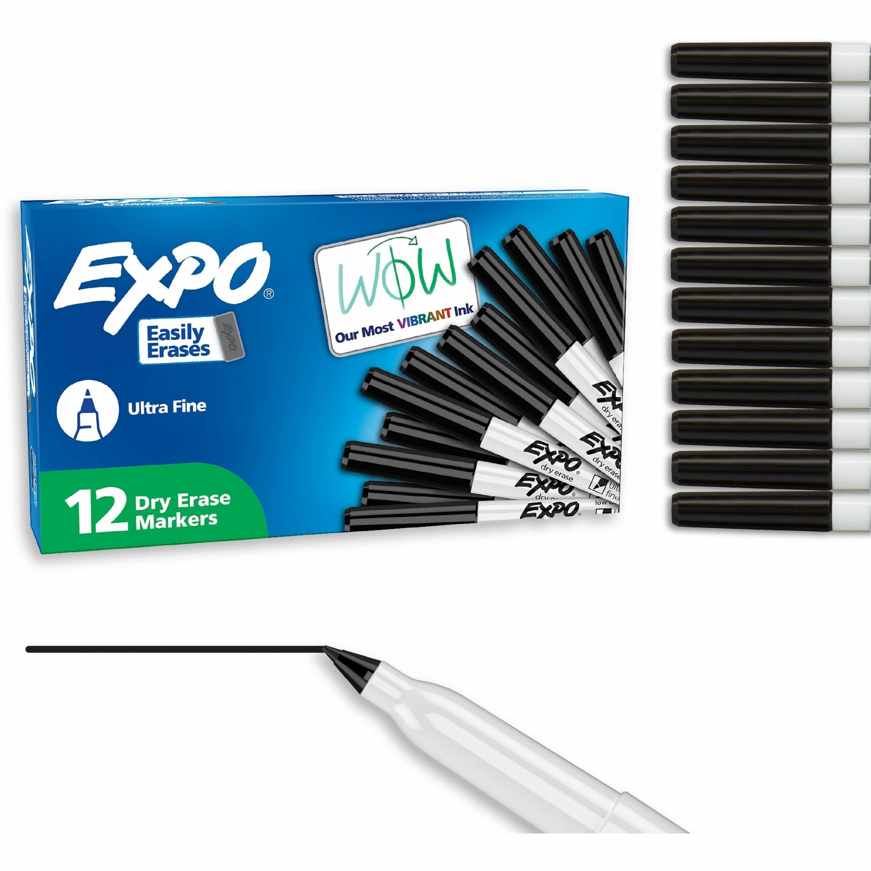 Expo Dry Erase Markers, Ultra Fine Point, Black Ink, Alcohol Based, Erasable, Low-Odor, Quick-Drying, 1 Dozen